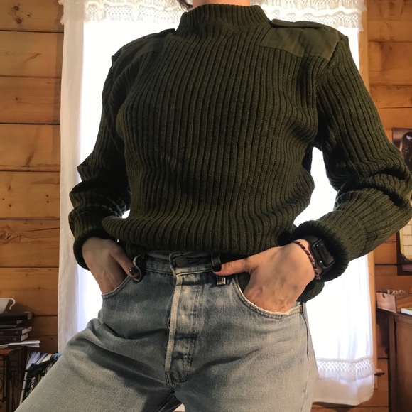 Vintage Sweaters - Vintage Military Green Wool Sweater Size M